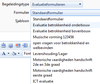 5.2.1.2 Tevegen van een evaluatiefrmulier U kunt k evaluatiefrmulieren tevegen in het leerlingendssier via het grene plusteken. Selecteer hiervr evaluatiefrmulieren bij begeleidingstype.