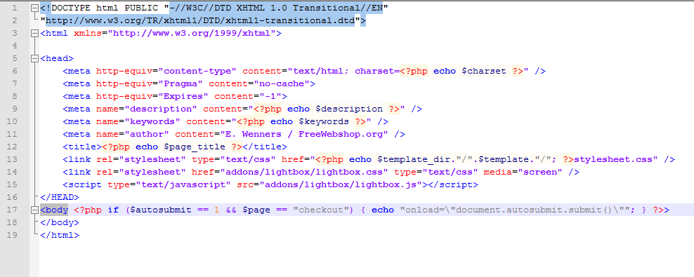 Stap 4 template.html bewerken Zo alle voorbereidende werkzaamheden zijn gedaan. Nu het echte werk. Open de template.html. (Nogmaals zorg ervoor dat je een kopie hebt van het origineel!). Template.