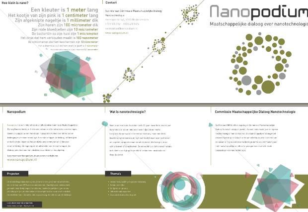 5.4 Flyer In januari 2010 is een Nanopodium flyer ontwikkeld en geproduceerd met basisinformatie over de CieMDN en de maatschappelijke dialoog nanotechnologie.