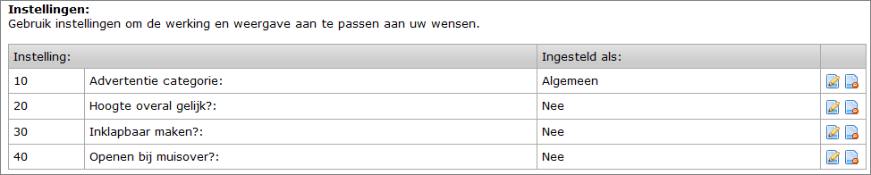 Widget beschrijvingen Voor deze widget zijn een aantal instellingen aangemaakt waarmee u de widget Accordeon kunt aanpassen.