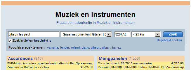 Zoek je bijvoorbeeld een mooie nieuwe gitaar?
