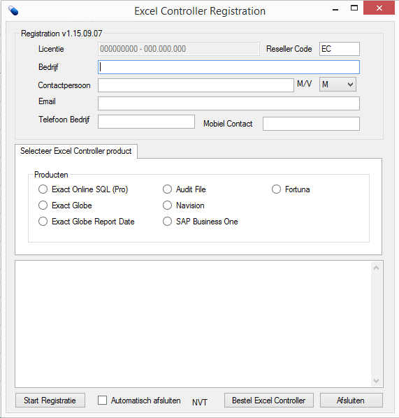 Registratie Excel Controller Start MS Excel Klik op Update EC.