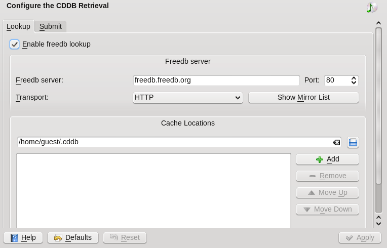 1 CDDB-informatie De module CDDB-informatie is opgedeeld in de tabbladenopzoeken en Indienen. 1.1 Het tabblad Opzoeken Het tabblad Opzoeken stelt de CDDB-functies van KDE in.