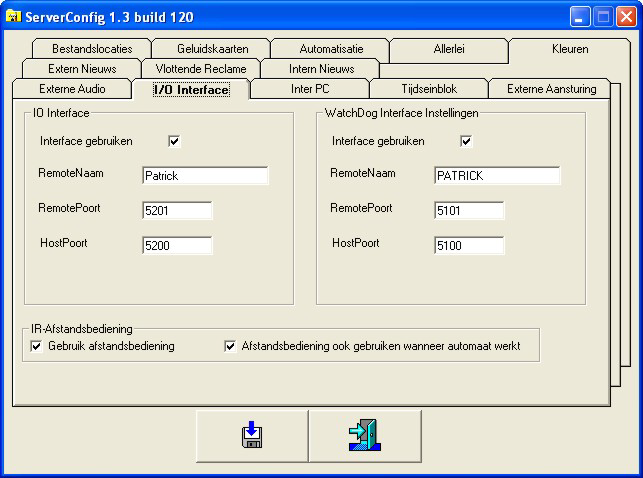 5.7. I/O interface In de rubriek I/O interface treffen we alles aan wat met de interfacing met de server te maken heeft. IO-Interface : Dit is de communicatie met programma Mini-IO.