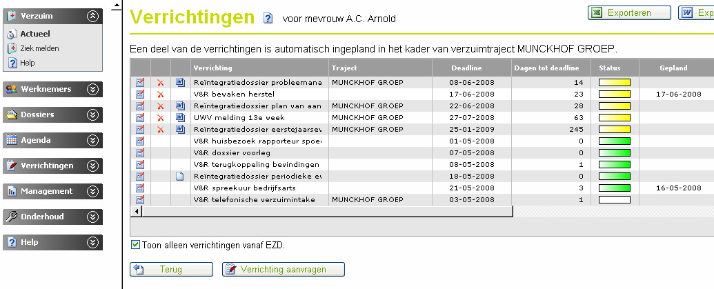 Zo ziet u in één opslag welke vervolgactie staat gepland. Bovendien kunt u Poortwachter processtappen volgen t.b.v. uw case-management.