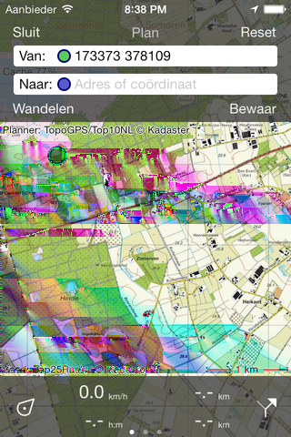 Figuur 6.36: Een routepunt is aan de kaart toegevoegd. U kunt nu een tweede routepunt aanmaken door lang op de kaart te drukken. Deze is blauw van kleur.