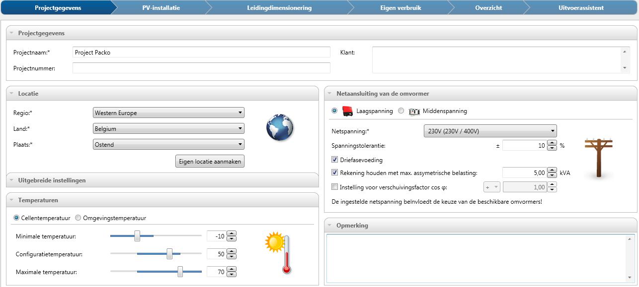 Manier 2: Zonnepaneel installateurs gebruiken ook geregeld software voor het bepalen van de opbrengst. Voorbeeld hiervan is SMA Sunny design.