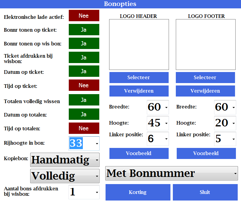 SR.NET - Gegevens beheren in de SR.NET Software In het scherm Bonopties kunt u instellen welke informatie u wil laten weergeven op de klantenbon.