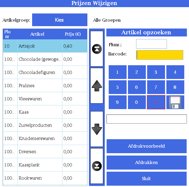 SR.NET - Gegevens beheren in de SR.NET Software Dit scherm biedt u de mogelijkheid om de prijzen van artikelen snel te wijzigen. 1. Klik op de toets Prijzen Wijzigen in het scherm Instellingen.