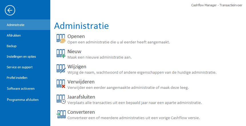 Let op dat u uw wachtwoord niet vergeet. Uw administratie is zonder het wachtwoord niet meer te openen! Standaard is de optie Standaard rubriekenschema gebruiken al aangevinkt.