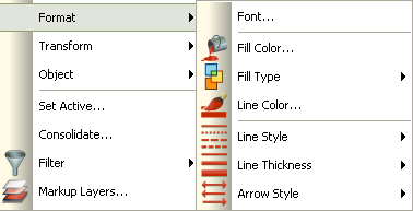 Markup (Notities) Line Color (Lijnkleur) Selecteer de mark-up-eenheid waarvan de lijnkleur aangepast moet worden. Klik op het icoon. In de werkbalk verschijnt er een keuzemenu.