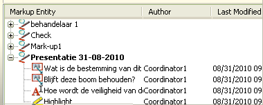 Markup (Notities) Consolidate (Mark-up consolideren) Door mark-up te consolideren kan de coördinator mark-up uit verschillende mark-up-files in één nieuwe mark-up-file plaatsen.