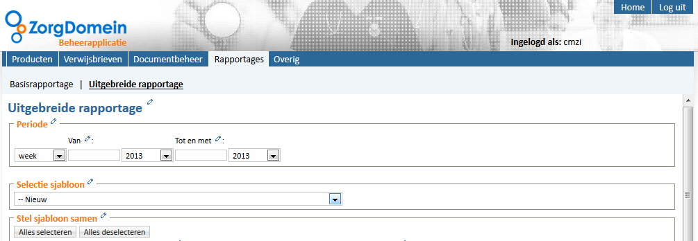 Stap 1: In ZorgDomein een rapportage kiezen In deze stap wordt kort beschreven hoe u een rapportage kunt genereren uit de ZorgDomein Beheerapplicatie.