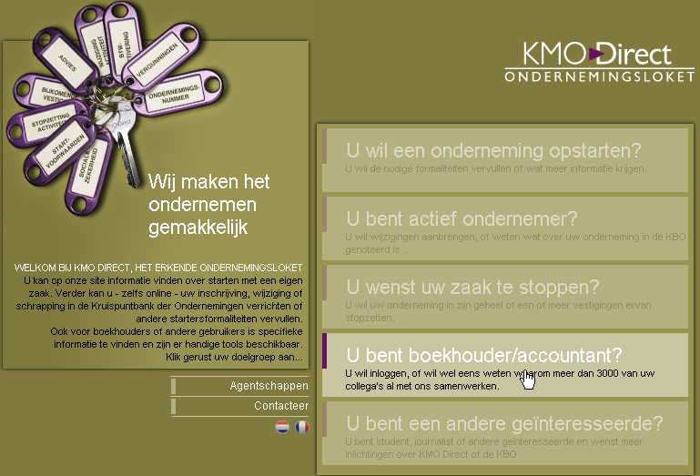 1 Navigeren in en naar de toepassing KMODirect 1.1 Waar vind ik de toepassing? De applicatie KMODirect, waar u online dossiers kunt ingeven is volledig toegankelijk vanop het internet.