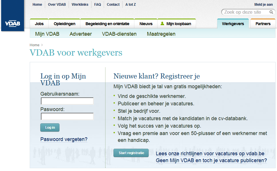 INLOGGEN Je logt in via de tab Partners op de homepagina van VDAB.