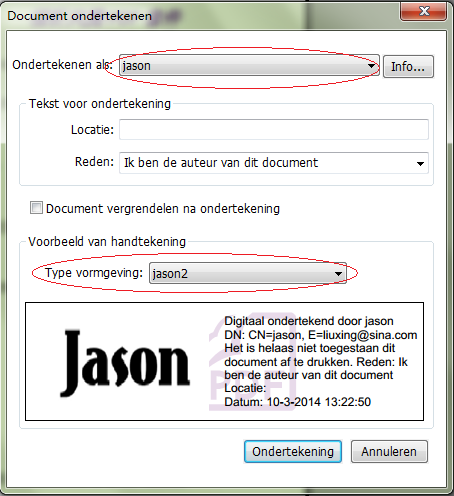 Opmerking: U kunt een handtekening niet verplaatsen, noch de grootte wijzigen, nadat het op het document is geplaatst, dus zorg vóór het ondertekenen voor de juiste locatie en grootte.