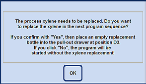 5. Bediening 5.2.8 Xyleen vervangen De volgorde van de xyleenstations tijdens een programma-uitvoering wordt door het RMS-systeem bepaald.