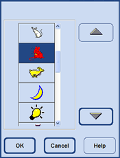 5. Bediening Favorietenprogramma's definiëren (vervolg) Een symbool aan het programma toewijzen Door op de toets ICON te drukken, wordt een keuzevenster met verschillende symbolen weergegeven (afb.
