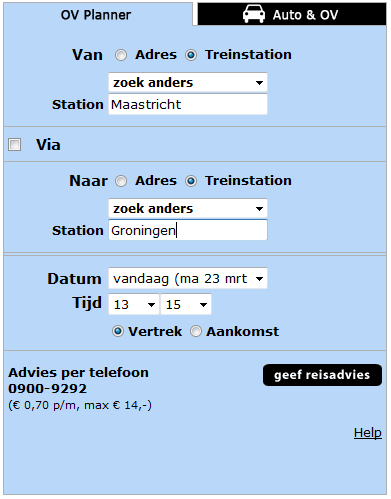 B Doe hetzelfde nu nog een keer voor de treinreis van station Den Haag Centraal naar station Enschede. C Doe hetzelfde nog een keer. Bedenk nu zelf twee stations.