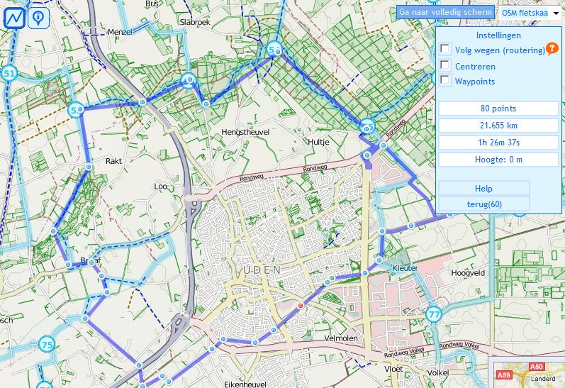 4. Toets een plaatsnaam en klik op Go! 5. Selecteer rechtsboven de gewenste kaartweergave: OSM fietskaart Om te voorkomen dat ik alleen over wegen fiets en niet b.v. over de slingerpad, haal ik het vinkje weg bij volg wegen.