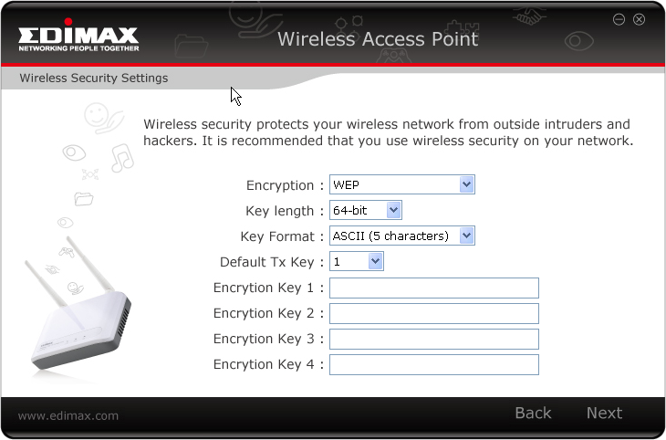 Access Point modus 1. Selecteer Access Point modus en klik op "Volgende". 2. U wordt gevraagd om het SSID van dit apparaat in te stellen.