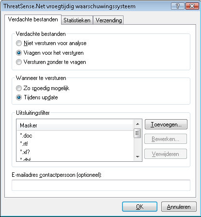 Uitsluitingsfilter Niet alle bestanden hoeven worden opgestuurd voor analyse. Met het uitsluitingsfilter kunt u bepaalde bestanden of mappen uitsluiten van verzending.