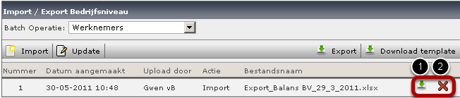 P a g i n a 118 Na de import Na de import kunt u de sheet die u heeft geïmporteerd downloaden (1) of de geïmporteerde