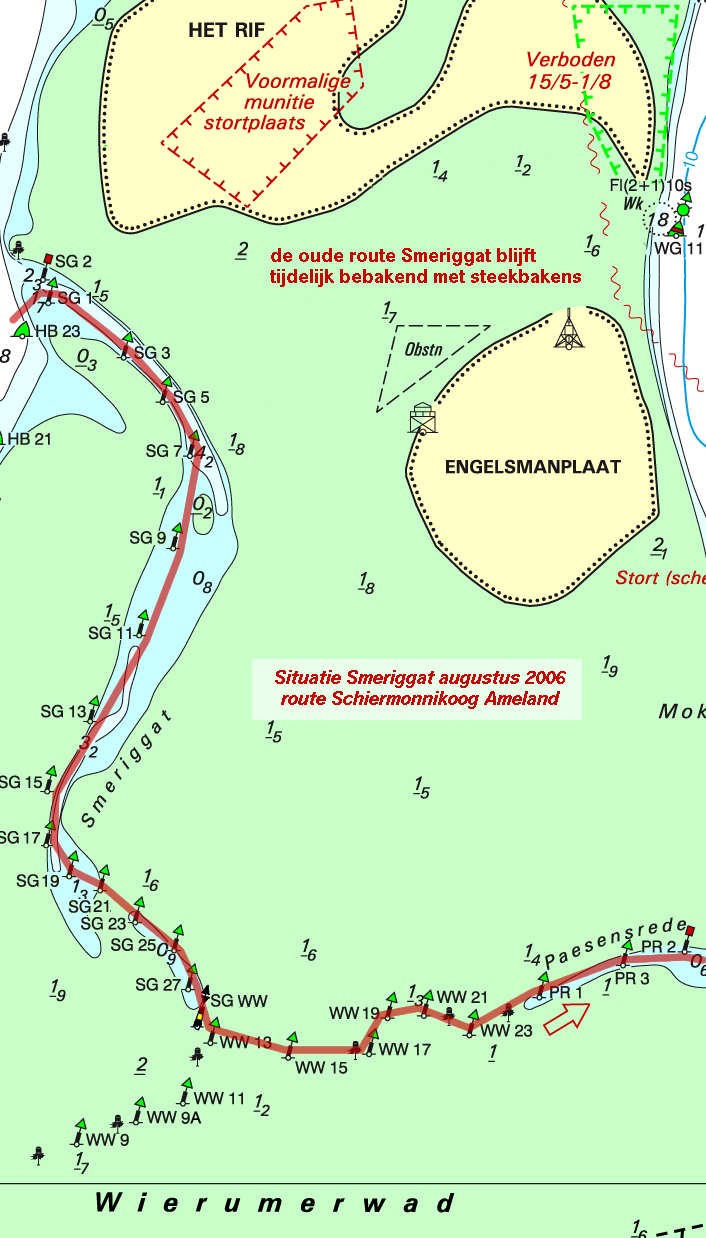 Een praktijk voorbeeld van de BaZ Update Service: a) De originele 2006 kaart b) De in augustus bijgewerkte kaart Van onze cartograaf (Terschelling, augustus 2006) Bovenstaand zie je de situatie van