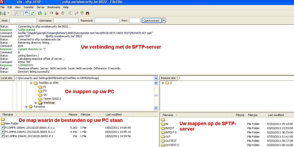 Aanvaard éénmalig de publieke sleutel (host key) van de SFTP-server van de sociale zekerheid.