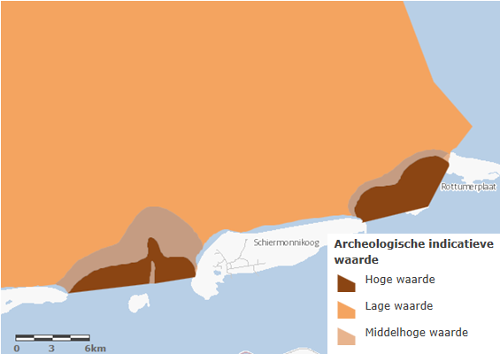 Afbeelding 7.1 Archeologische indicatieve waarden ten noorden van Schiermonnikoog (bron: Noordzeeatlas) 7.2 