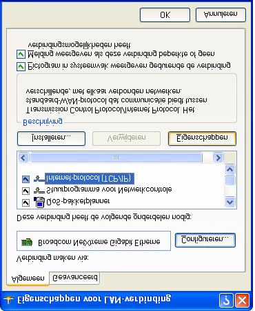 Dan met de rechtermuisknop op de LAN-verbinding klikken en op Eigenschappen.