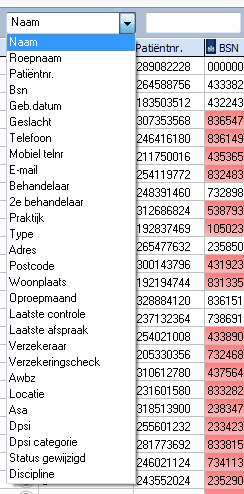 De patiëntenlijst kunt u met vinkjes filteren op lopend, archief, wachtlijst, passanten, triage of combinaties hiervan.