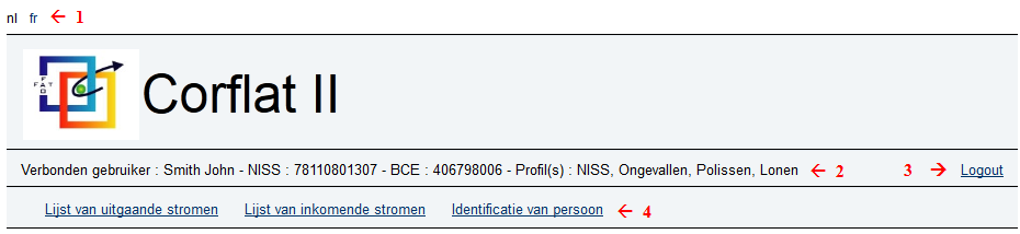 3 Menu Het bovenste gedeelte van het scherm komt op elke pagina van de applicatie terug. Figuur 1 geeft een overzicht van dit menu en zijn belangrijkste elementen: 1.