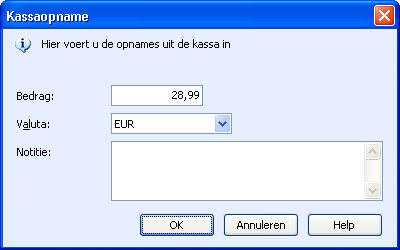 VERKOOP Invoeren van kassastorting Zo voert u een kassastorting in: 1. Klik op Beheer. 2. Klik op Kassastorting. 3. Voer het Bedrag in. 4. Kies eventueel de Valuta.