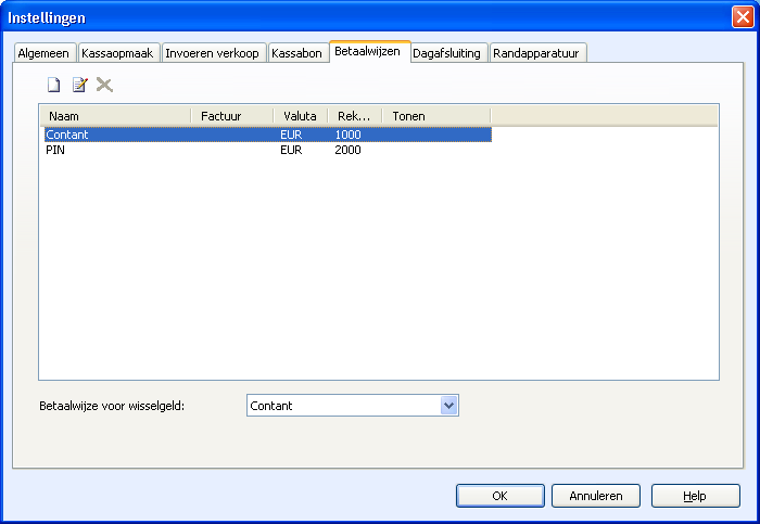 AAN DE SLAG MET MAMUT KASSA Instellingen, Betaalwijzen Betaalwijzen worden overgenomen uit het administratieve programma, wanneer u het programma voor de eerste keer start en bijgewerkt met behulp