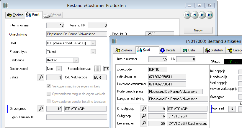 Eventueel dient men ook nog een aparte omzetgroep aan te maken voor de eticketproducten en de bijbehorende artikelen.