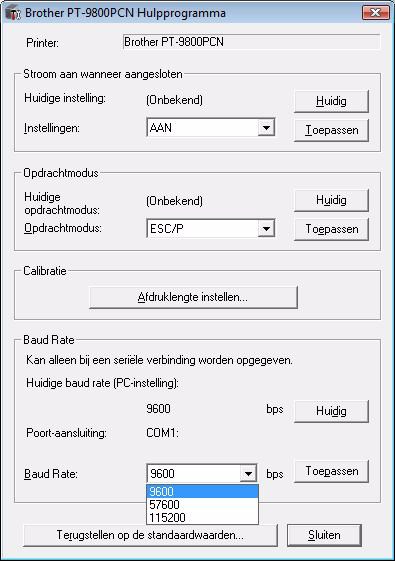 Instellingen voor de seriële interface (alleen onder Windows ) Volg onderstaande stappen om de poort- en baudrate-instellingen op de computer en de printer te wijzigen of te controleren.