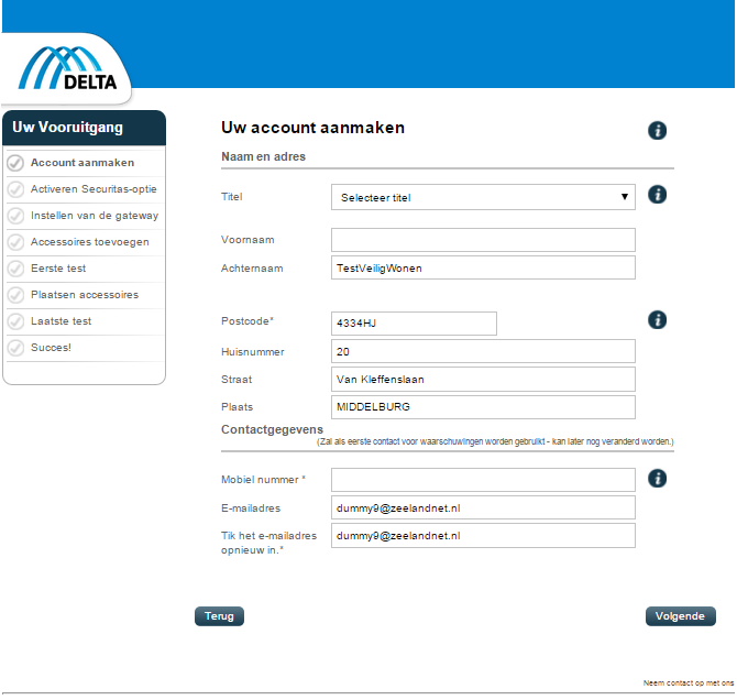 2. Welkom bij DELTA Veilig Wonen U bent succesvol ingelogd met uw DELTA account en hebt uw gegevens gekoppeld. U begint nu met het installeren van uw Veilig Wonen-systeem. 3.