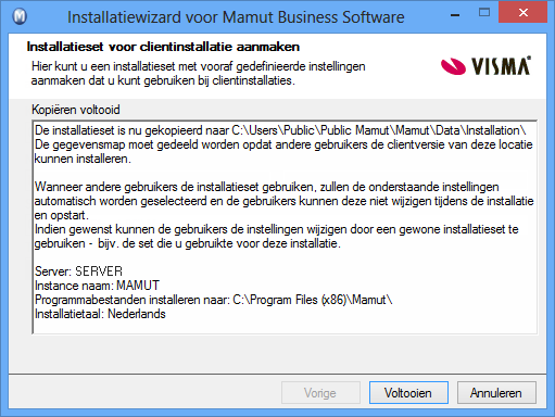 Installatiehandleiding 8. Installatiebestanden aanmaken Indien u hierboven hebt aangegeven dat u het installatiebestand wenst aan te maken, kunt u hier de instellingen definiëren.