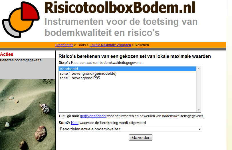 Bijlage E Werkwijze risicotoolbox Hier volgt een korte beschrijving hoe met behulp van de risicotoolbox (http://www.risicotoolboxbodem.nl/) humane risico s inzichtelijk kunnen worden gemaakt.