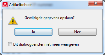 14. Bevestig de Nieuw databank genereren melding met [Ja]. 15. Bevestig de Artikelbeheer melding met [Ja]. De aangemaakte databank op de SQL-server is nu geopend.