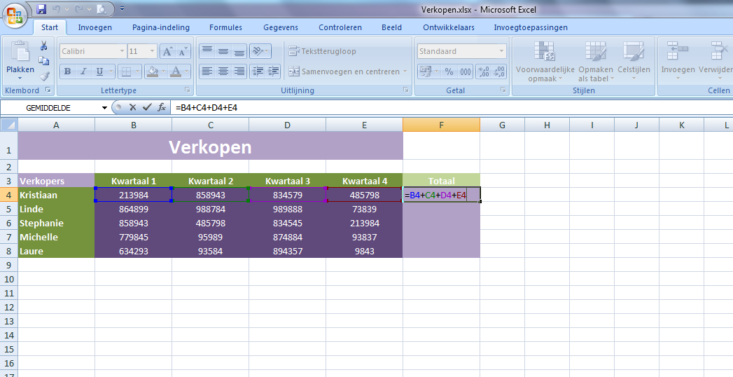 7 kantoor Administratie Case 6: Rekenblad (Excel) Doelstellingen: 1 Cijfergegevens inputten in het rekenblad; 2 Berekeningen in het rekenblad maken aan de hand van formules (Excel); (moeilijkere