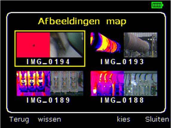 5. Afbeeldingen map De opgeslagen beelden worden weergegeven op het scherm, het meest recente opgeslagen beeld wordt als eerste weergegeven.