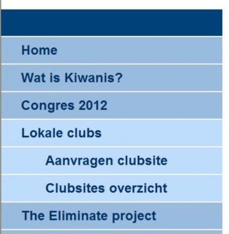CLUBWEBSITE ONDER KIWANIS.BE Hoe vraagt U die aan Surf op www.kiwanis.be en klik op Lokale clubs in het menu 1.