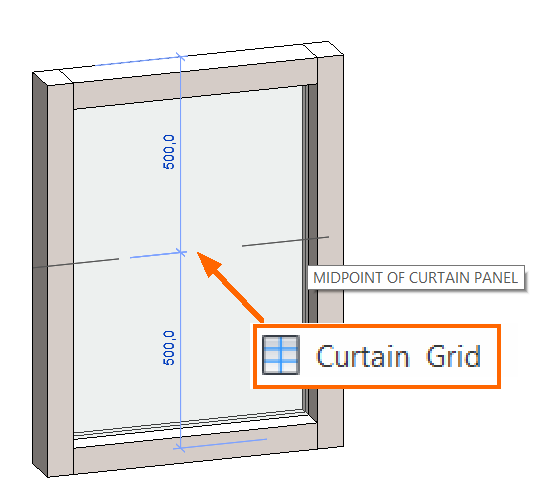 Stap 6: Indelen Om het kozijn de juiste indeling te geven gebruiken we functie 'Curtain Wall Grid'. Deze functie is te vinden in de 'Architecture'-Ribbon.