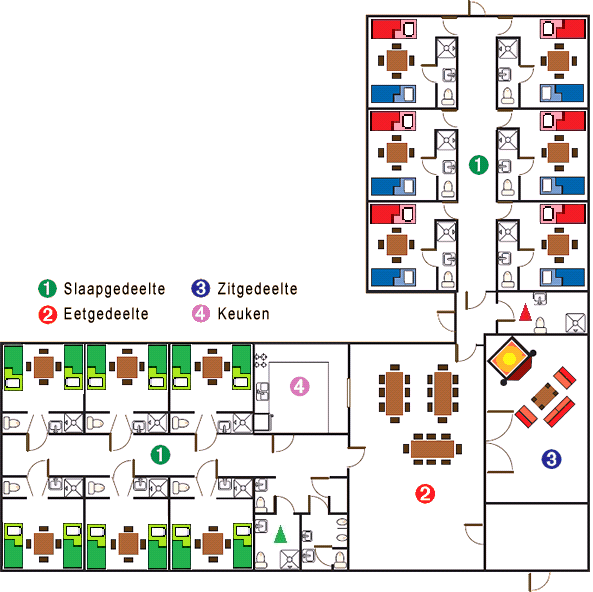 Plattegrond De Hooiberg Één persoonsbed Hoog / laag bed Stapel bed Aangepaste badkamer Aangepaste badkamer met