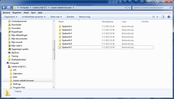 2. Kies de C: Schrijf 3. Maak een nieuwe map aan (Rechtermuisknop > Nieuw > Map) 4. Noem de map "Lessen websites bouwen" 5. Open de map "Lessen websites bouwen" 6.