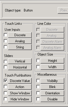 Dubbelklik nu op het knop met het text lossen. We krijgen dan het volgende te zien zoals afgebeeld in figuur35. Figuur 35. Selecteer en klik op Discrete Value in het kader Touch Pushbuttons.