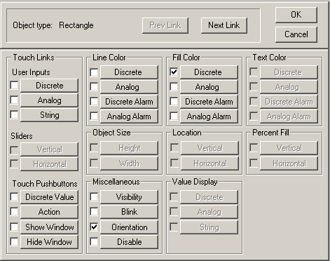 De Animation Link Selection Dialog Box. Selecteer met je muis ( door éénmaal op te klikken) de rechthoek die we net gemaakt hebben.