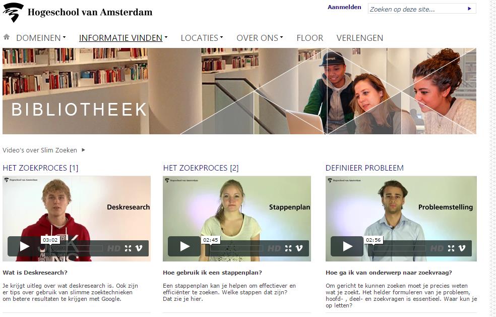 studenten samengewerkt: goed bevallen Websites met informatie en video (HAN, HvA, ) Libguides (UU,